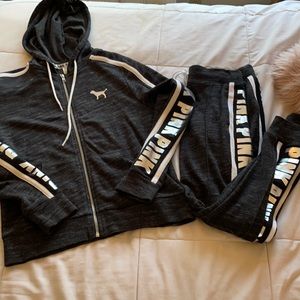 PINK Victoria Secret black, grey, silver sweatsuit
